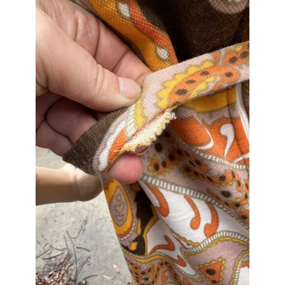 60s Groovy Print Knit Belted Shirt Dress 100% Virgin Wool Long Sleeve Orange Yel - Picture 12 of 16